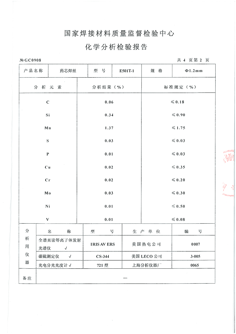 藥芯焊絲檢測(cè)報(bào)告第二頁(yè) 